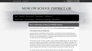 New Leadership at Moscow Middle School - Moscow School District ...