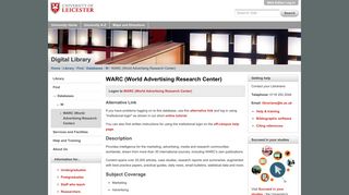 WARC (World Advertising Research Center) — University of Leicester