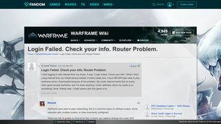 Login Failed. Check your info. Router Problem. | WARFRAME Wiki ...