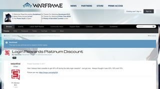 Login Rewards Platinum Discount - General Discussion - Warframe Forums