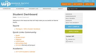 Student Dashboard - Warner Pacific University