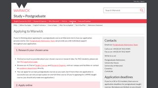 Applying for Postgraduate Study at Warwick - University of Warwick
