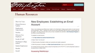 New Employees: Establishing an Email Account - Washington College
