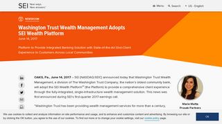 Washington Trust Wealth Management Adopts SEI Wealth Platform | SEI