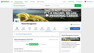 Waste Management Employee Benefit: 401K Plan | Glassdoor