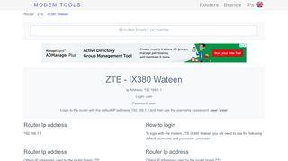 ZTE IX380 Wateen Default Router Login and Password - Modem.Tools