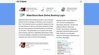 WaterStone Bank Online Banking Login - CC Bank
