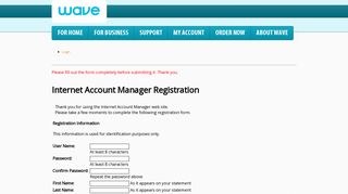 Internet Account Manager Registration - Wave Broadband