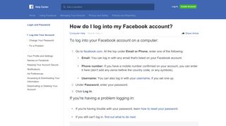 How do I log into my Facebook account? | Facebook Help Center ...