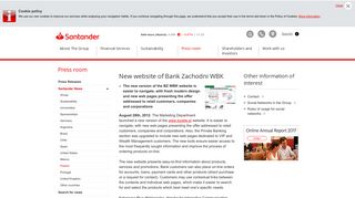 New website of Bank Zachodni WBK - Banco Santander, S.A.