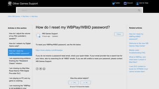 How do I reset my WBPlay/WBID password? – Other WB Games