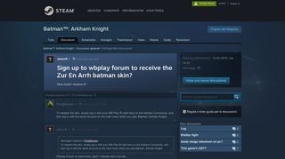 Sign up to wbplay forum to receive the Zur En Arrh batman skin ...