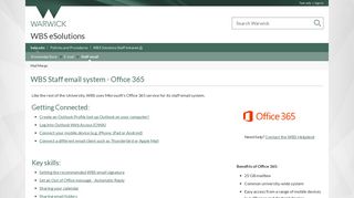 WBS Staff email system - Office 365 - University of Warwick