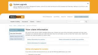 View claim information - WorkSafeBC