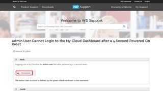 Admin User Cannot Login to the My Cloud Dashboard ... - WD Support