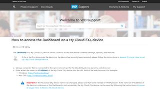 How to access the Dashboard on a My Cloud EX4 device | WD Support