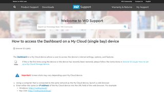 How to access the Dashboard on a My Cloud (single bay) device ...