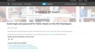 Guest login and password for Public Shares on the WD ShareSpace ...