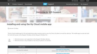 Installing and using the My Cloud mobile app | WD Support