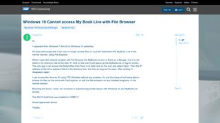 Windows 10 Cannot access My Book Live with File ... - WD Community
