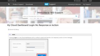 My Cloud Dashboard Login No Response or Action | WD Support