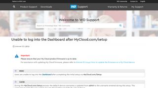 Unable to log into the Dashboard after MyCloud.com/setup | WD Support
