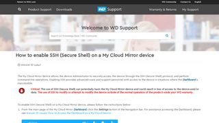 How to enable SSH (Secure Shell) on a My Cloud Mirror device | WD ...