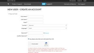 New User - Create an account | WD Support