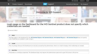 Login page on the Dashboard for the WD Sentinel product does not ...