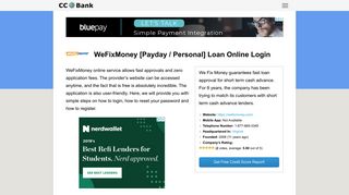 WeFixMoney [Payday / Personal] Loan Online Login - CC Bank