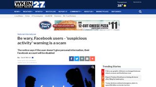 Be wary, Facebook users - 'suspicious activity' warning is a scam