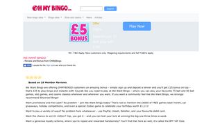 We Want Bingo | £25 Free with 1st Deposit of just £10 | Free Bi