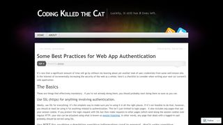 Some Best Practices for Web App Authentication | Coding Killed the Cat
