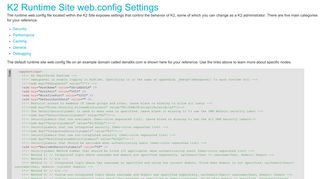 K2 Runtime web.config File Configuration