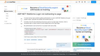 ASP.NET Webforms Login not redirecting to page - Stack Overflow