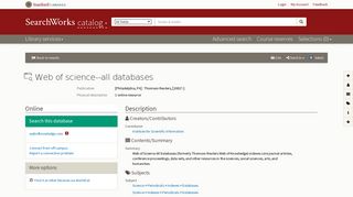Web of science--all databases in SearchWorks catalog