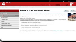 WebParts Order Processing System | Cummins Filtration