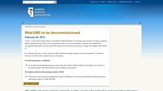 Web1000 to be decommissioned | Alberta Medical Association
