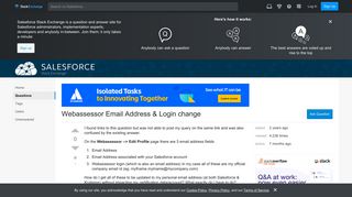 Webassessor Email Address & Login change - Salesforce Stack Exchange