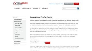 WebAssign - Access Card Prefix Check