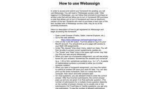 How To Use Web Assign - Math 308