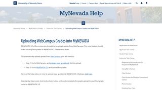 Uploading WebCampus Grades into MyNEVADA