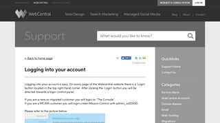 WebCentral: Logging into your account