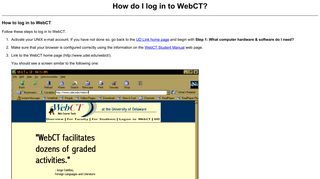 How do I log in to WebCT? - University of Delaware