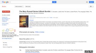 The Mary Russell Series 8-Book Bundle: O Jerusalem, Justice Hall, ... - Google Books Result