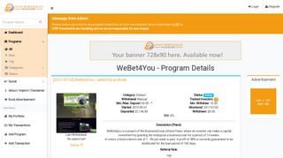 WeBet4You - Program Details - HYIP Portfolio Manager