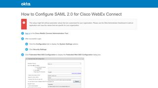 How to Configure SAML 2.0 for Cisco WebEx Connect