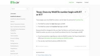 Texas: Does my WebFile number begin with RT or XT? - TaxJar Support