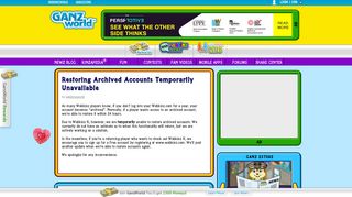 Restoring Archived Accounts Temporarily Unavailable - Webkinz Newz