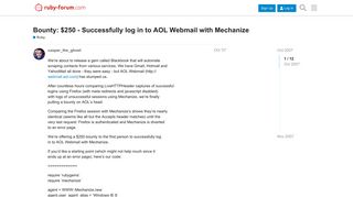 Bounty: $250 - Successfully log in to AOL Webmail with Mechanize ...